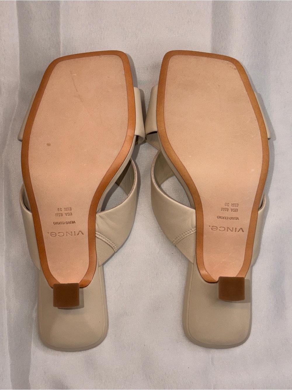Vince Cream Cross-Strap Low Block Heel Mules - Picture 3 of 3